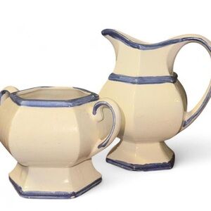 Blue & White Ceramic Creamer & Sugar Bowl Set